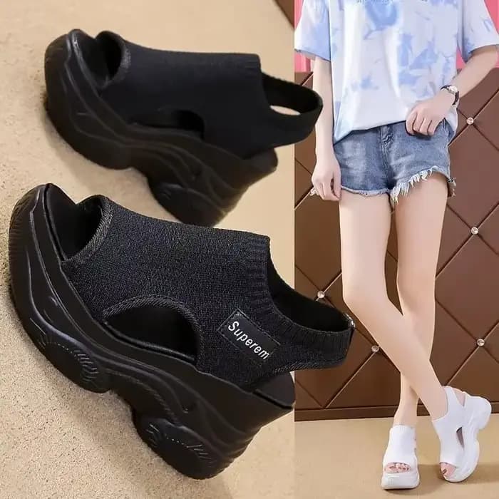 Sandales femmes été Version coréenne poisson bouche chaussures mode tricot maille respirant plate-forme compensée Sport