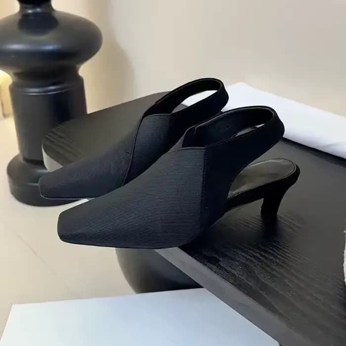 Escarpins à talons chaton pour femmes, tissu extensible, bout carré, bande élastique, sandales Slingback, chaussures de printemps et d'été pour le bureau et les déplacements