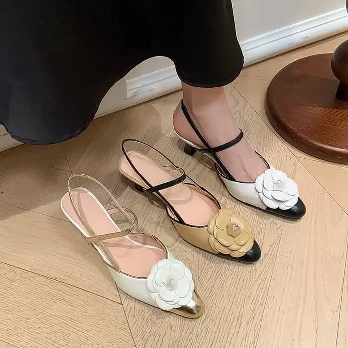 2025 été en cuir véritable talons hauts sandales à fleurs femme bride à la cheville