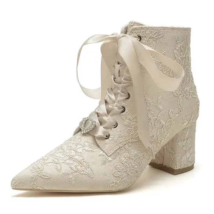 Bottes de Mariage en Dentelle à Talons Pointus