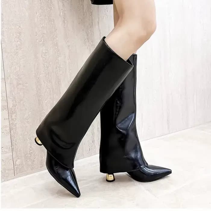 Bout pointu femmes bottes hautes concepteur talons hauts chaussures mode genou haute 2025 hiver Chelsea