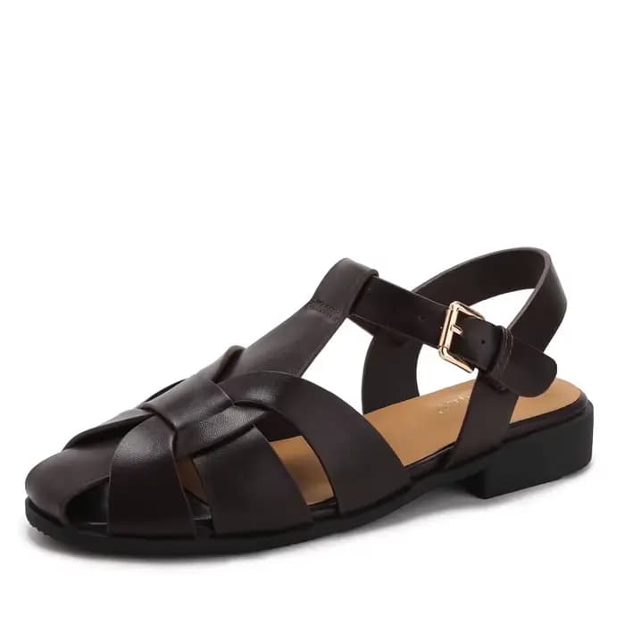 Sandales gladiateur pour femmes, nouvelles sandales plates rétro tissées à bout fermé, confortables avec sangle à boucle