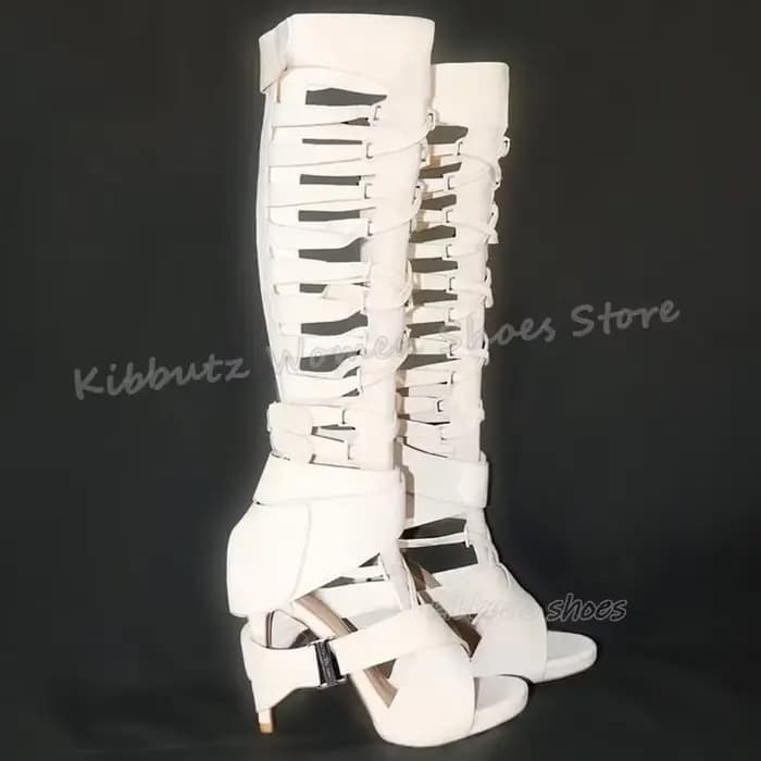 Bottes hautes en daim avec sangle croisée pour femmes