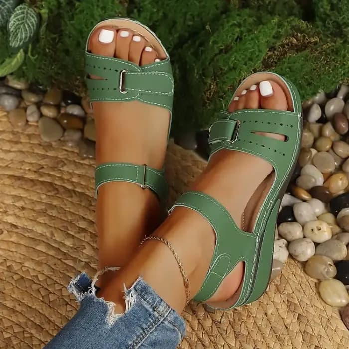 Sandales compensées pour femmes, réglables avec fermeture auto-agrippante, semelle orthopédique souple antidérapante, chaussures de marche décontractées pour l'extérieur et le quotidien