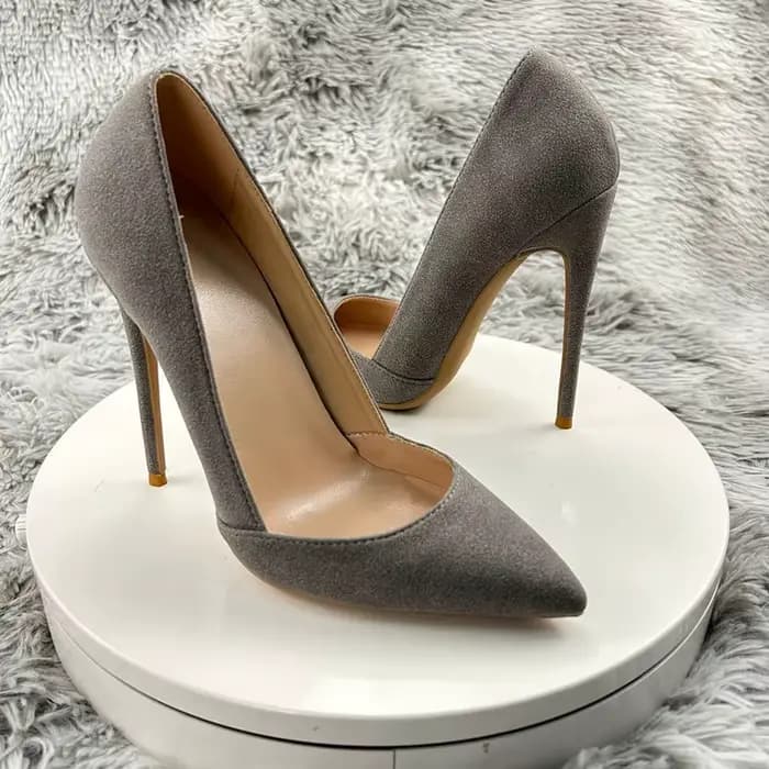 Escarpins à talons aiguilles en daim gris pour femmes