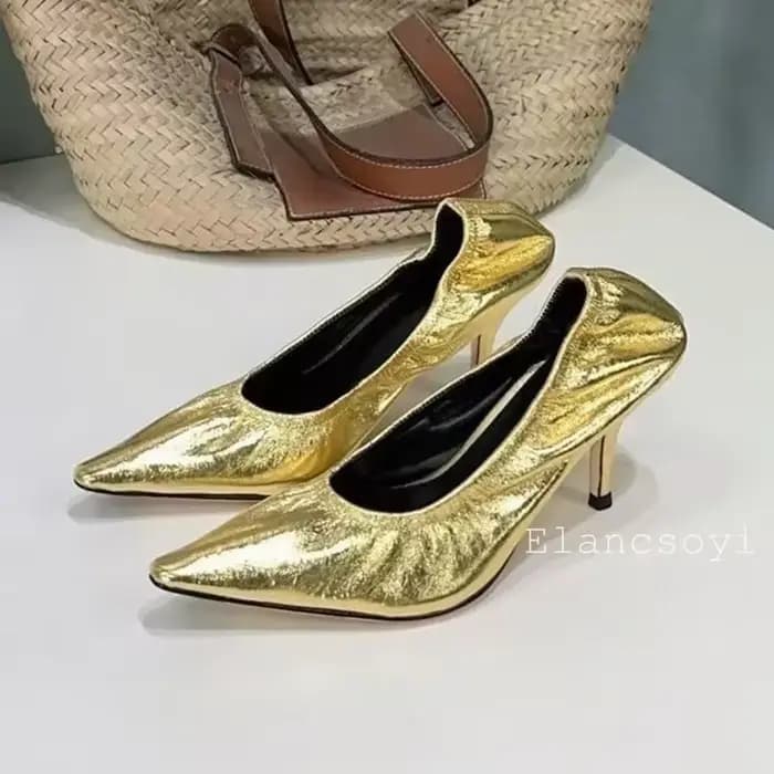 Bout pointu talons hauts chaussures simples femmes pompes en cuir véritable plissé Zapatos De Mujer printemps Simple