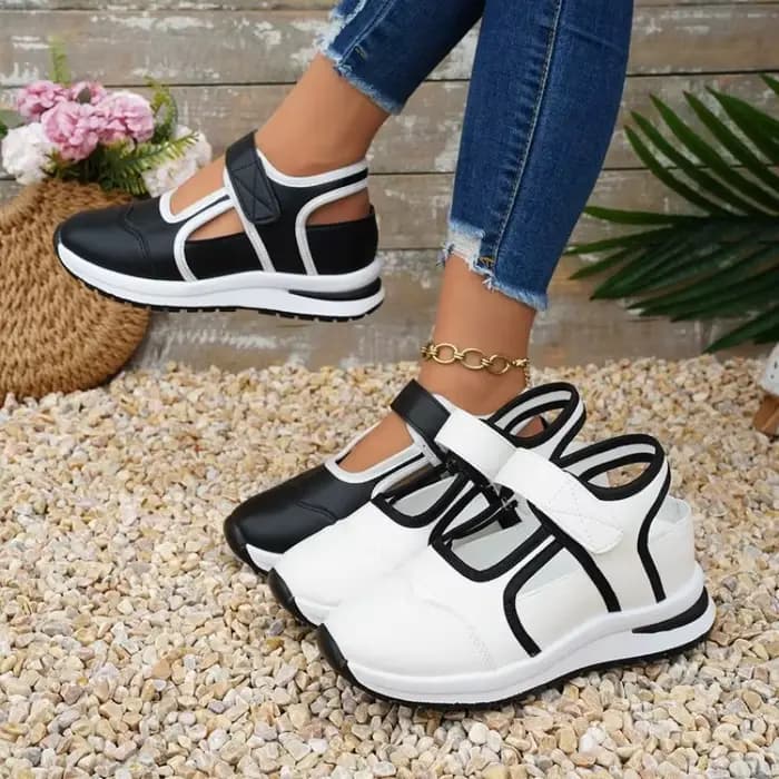 Sandales compensées respirantes pour femmes, nouvelle collection été 2026, mode creuse, chaussures de marche décontractées antidérapantes pour l'extérieur, confortables