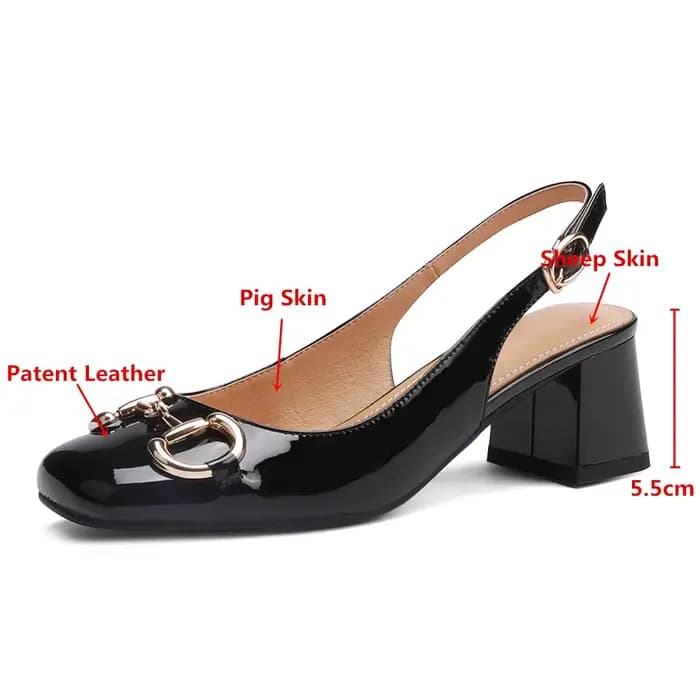 MIYA classique boucle en métal femmes en cuir verni pompes bout rond talons épais sans lacet grande taille 34-43
