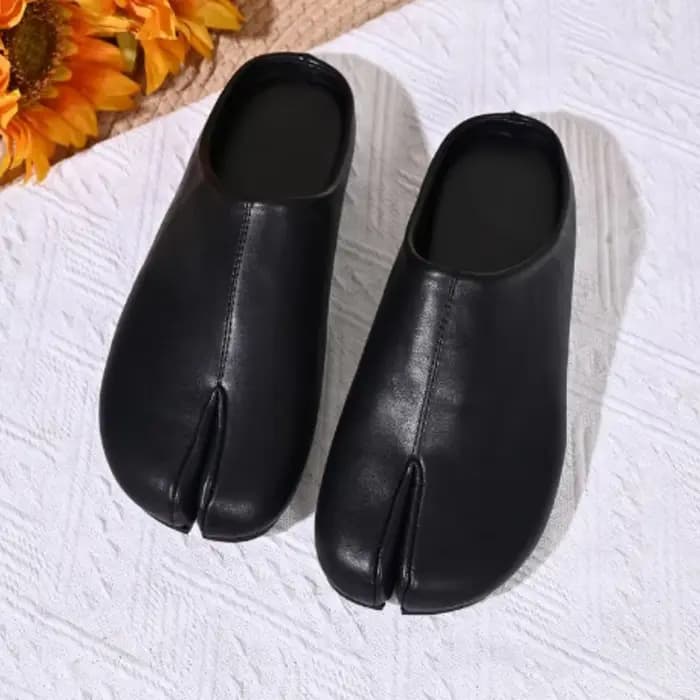Mules à bout fendu pour femmes en cuir PU souple