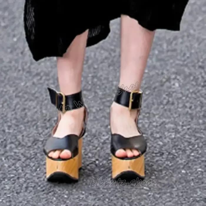 Mule pompe plate-forme couleur mixte mode élégant concis luxe femmes chaussures nouvelle boucle sangle bout rond hauteur augmentant en cuir