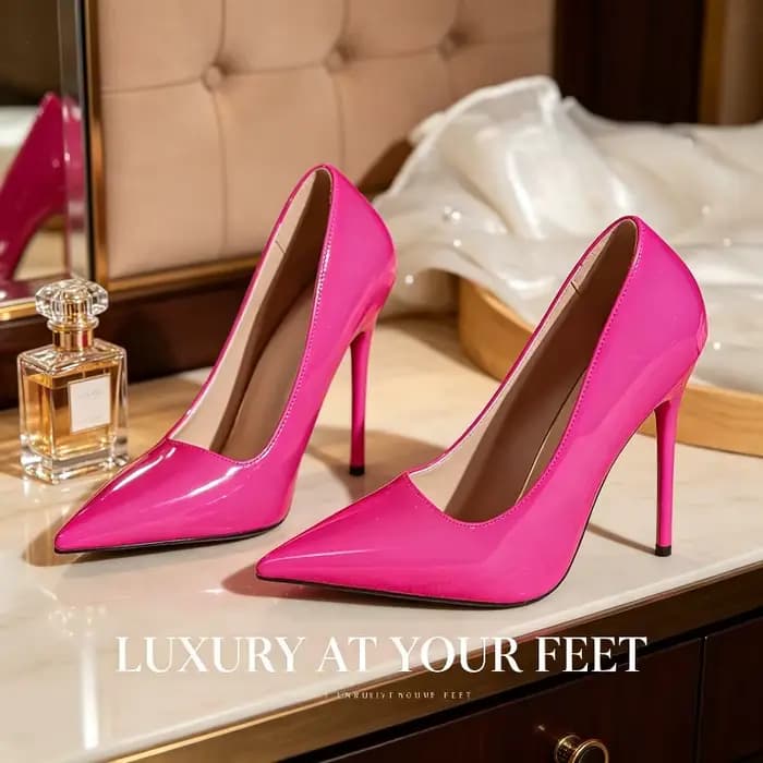 Escarpins classiques à talons hauts en cuir verni couleur unie pour femme