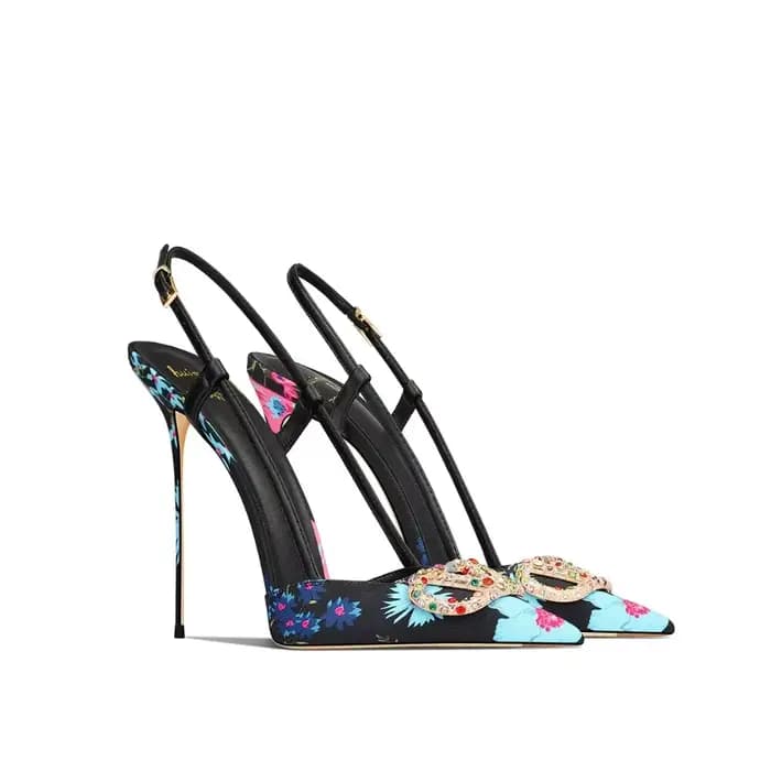 Escarpins élégants noirs à motif floral et bout pointu pour femme – Nouvelle collection automne 2026