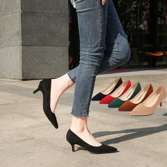 Mode femmes talons hauts élégant bureau dame chaussures marque souple dames pompes bout pointu talon moyen 5 cm vert noir rouge D279