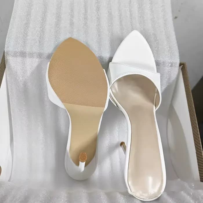 Mules à talon aiguille en similicuir blanc pour femme - Sandales