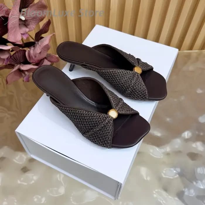 Mules tissées en raphia torsadé pour femme