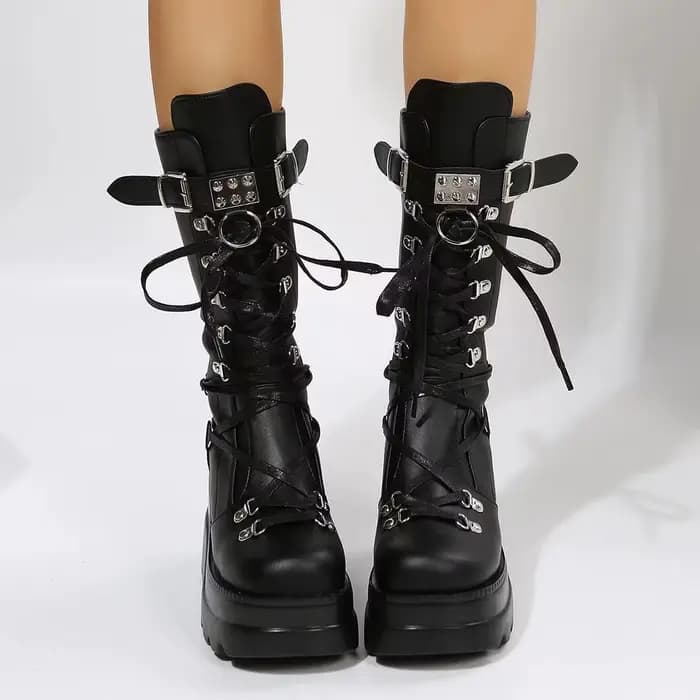 Bottes à plateforme mi-mollet à talons hauts pour femmes