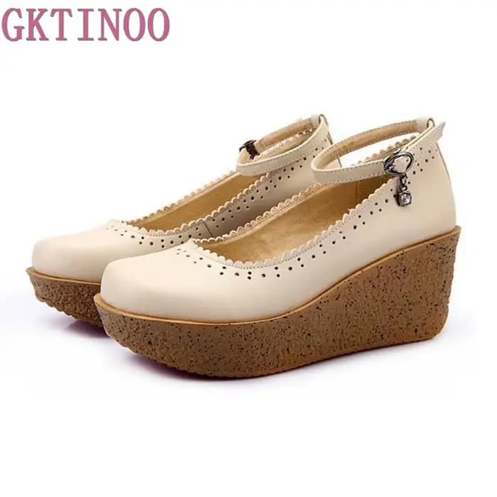Chaussures à plateforme en cuir véritable pour femmes