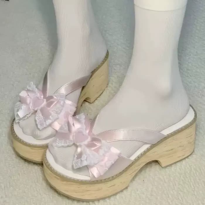 Sandales à plateforme épaisses en bois grainé Sweet Bow pour femmes
