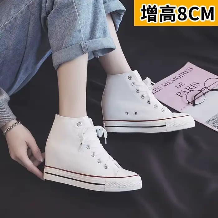 8cm chaussures à talons hauts chaussures en toile décontractées plate-forme compensées haut dames talons compensés cachés chaussures d'ascenseur