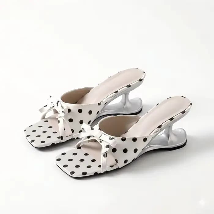 Sandales Mules Femme à Talon Métallique Original Chic Pois Rétro Français Escarpins Petit