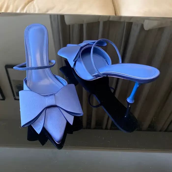 Mode noeud papillon talons hauts sandales femmes 2025 été Slingback pompes Vintage Satin bout pointu talon élégant fête dame chaussures
