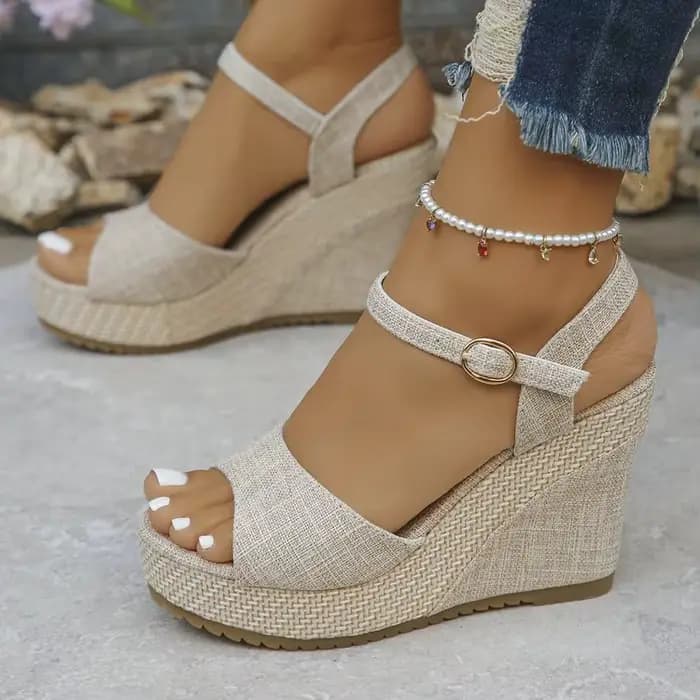 Sandales compensées tendance pour femmes, chaussures d'été à plateforme et talon haut, sandales à boucle sexy style bohème pour femmes