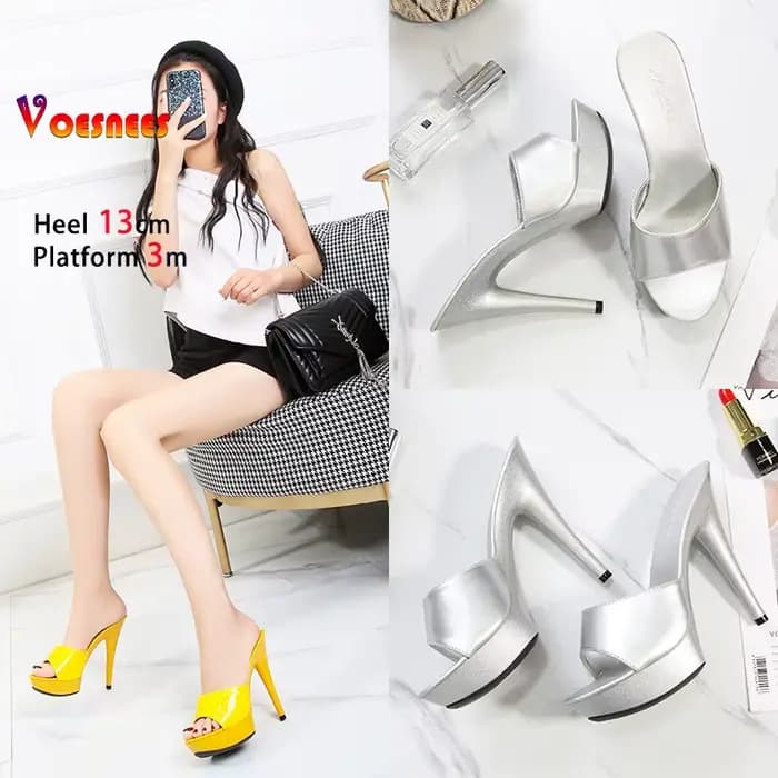 Mules en cuir verni à talons fins pour femmes