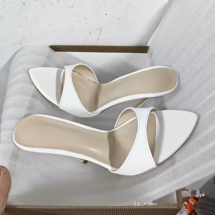 Mules à talon aiguille en similicuir blanc pour femme - Sandales