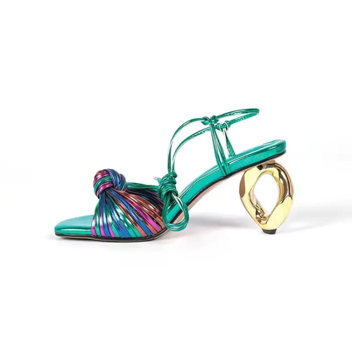 Sandales Tressées Colorées à Talon en Forme de 7cm pour Femme