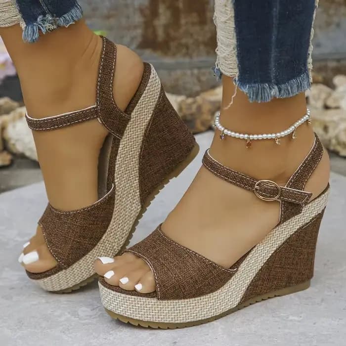 Sandales compensées tendance pour femmes, chaussures d'été à plateforme et talon haut, sandales à boucle sexy style bohème pour femmes