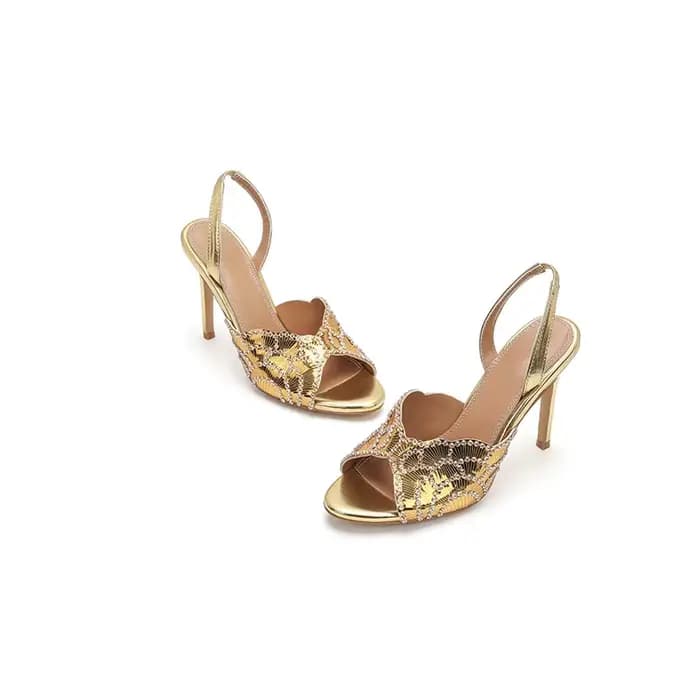 Sandales d'été dorées brillantes à talons aiguilles pour femme