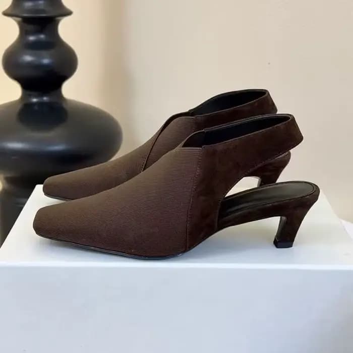 Escarpins à talons chaton pour femmes, tissu extensible, bout carré, bande élastique, sandales Slingback, chaussures de printemps et d'été pour le bureau et les déplacements
