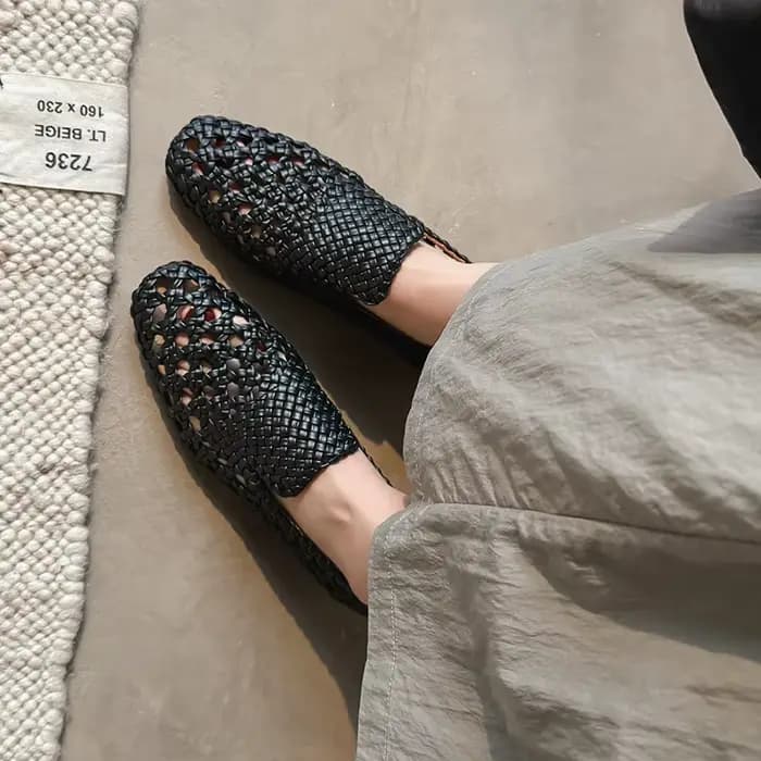 Sandales tressées en cuir véritable pour femme