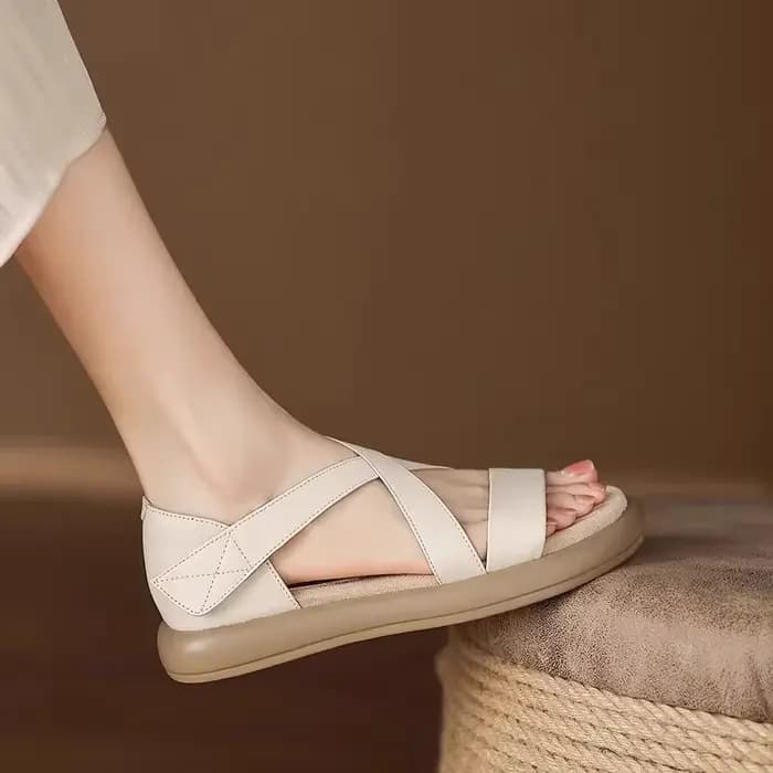 Sandales à talons épais en cuir véritable Ultra doux pour femmes