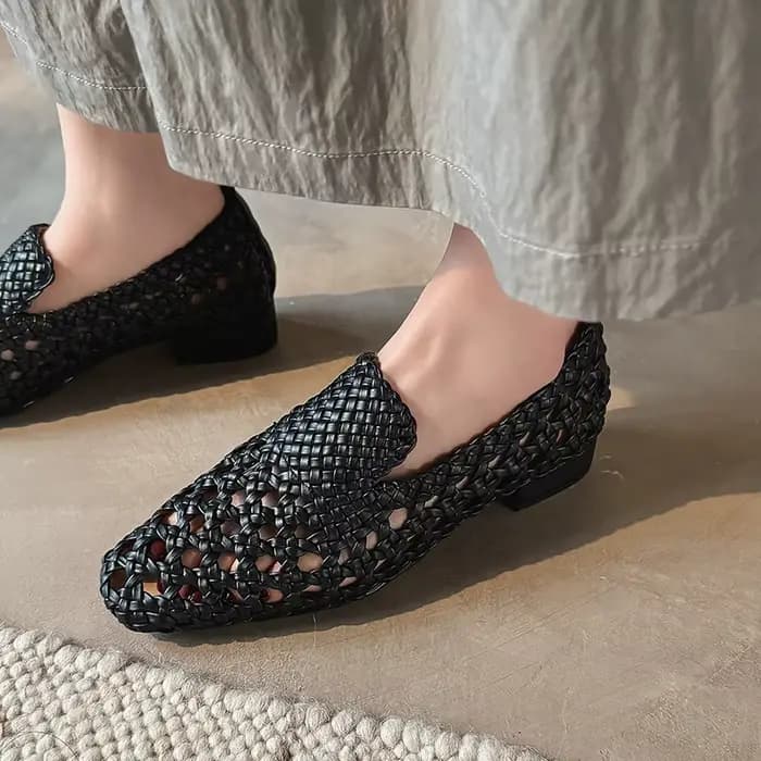 Sandales tressées en cuir véritable pour femme