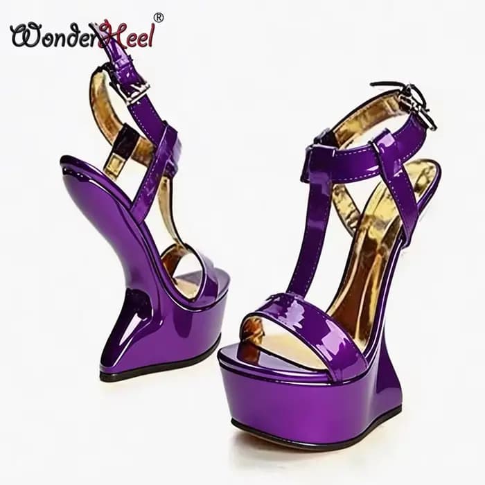Wonderheel Sandales d'été à talons compensés de 14 cm avec plateforme de 4 cm, sexy, pour femme, à brides à boucles, pour boîte de nuit, livraison directe