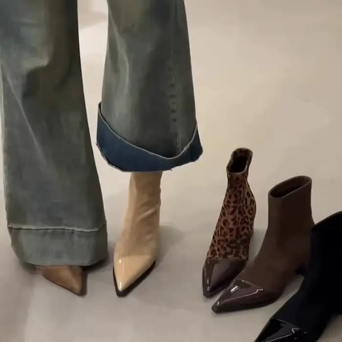 Bottines marron à bout pointu et talons épais pour femme, chaussures fines, élégantes, pour fête, strip-teaseuse, automne et printemps