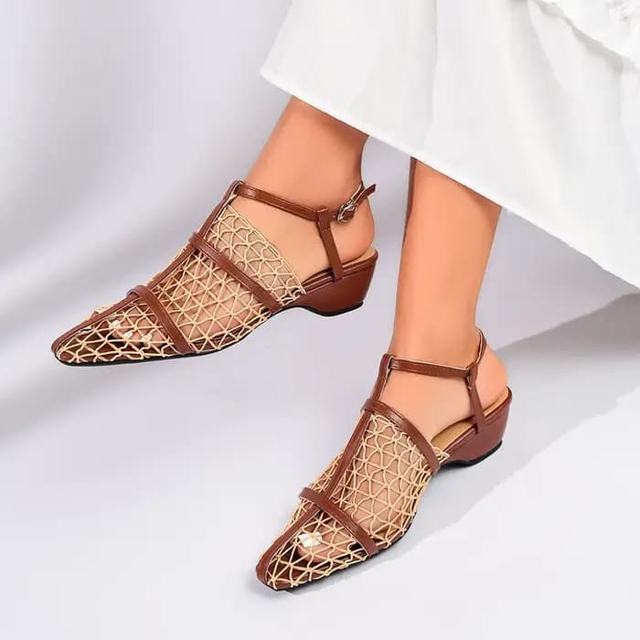 Sandales à talon carré en maille respirante - Chaussures d'été confortables pour femmes