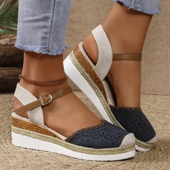 Femmes bout fermé sandales à talons compensés mode Espadrilles plate-forme