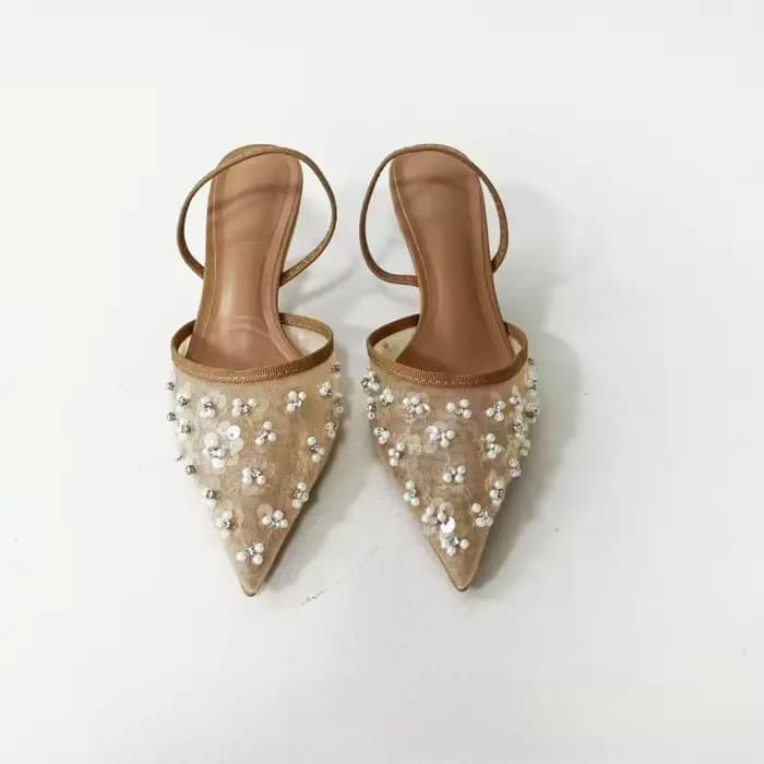Année Anniversaire Embelli Sandales à talons hauts à bout pointu avec tige en maille respirante à lacets pour vêtements