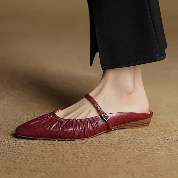 Mules d'été en cuir véritable pour femmes