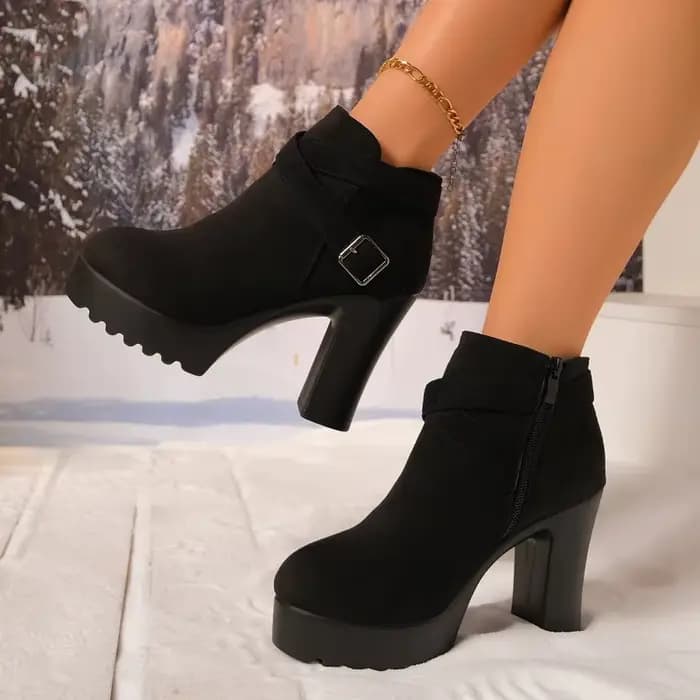Hiver bout rond daim confortable talons hauts anti-dérapant bottes décontractées à la mode nouveau Style Sexy élégant