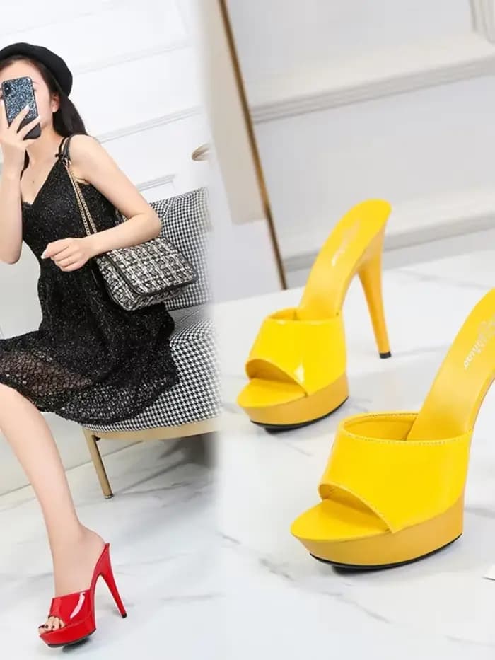Femmes pantoufles Mule sandales en cuir verni Sexy mode 13CM diapositives chaussures de fête pour femme luxe rouge