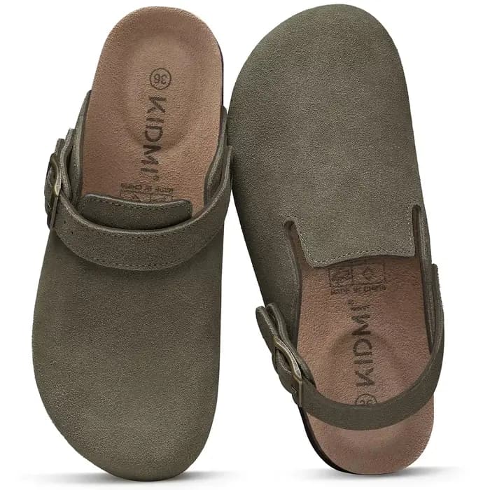 Asgard Sabots en cuir véritable pour femme avec semelle en liège souple Mules en daim de vache avec sangle réglable Pantoufles confortables à enfiler à la mode