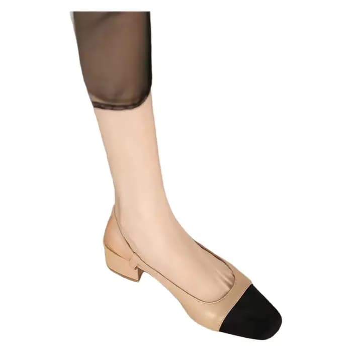 Sandales à talon moyen style français pour femme, polyvalentes, à bout ouvert, sans bride arrière, color block, à boucle, semelle en caoutchouc, pour l'été