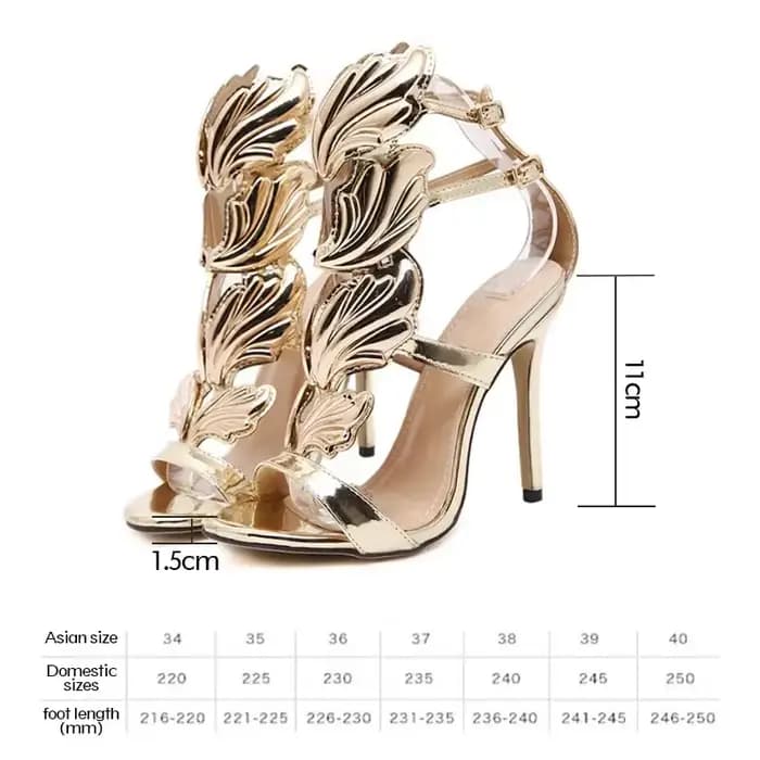 Sandales à talons hauts ouvertes dorées pour femmes
