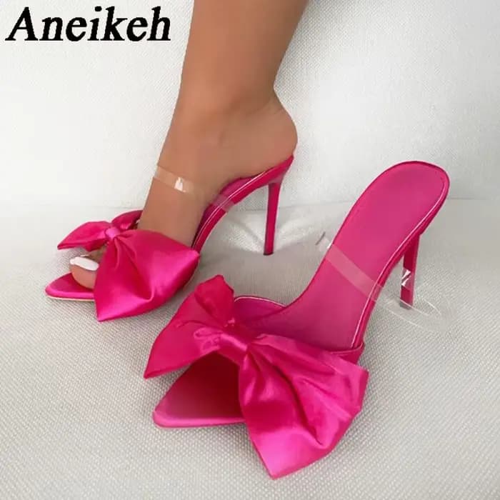 Aneikeh été soie papillon-noeud Mule talons hauts femmes sandale pompes 2025 Sexy bout pointu Slingbacks dames chaussure de fête 35-42