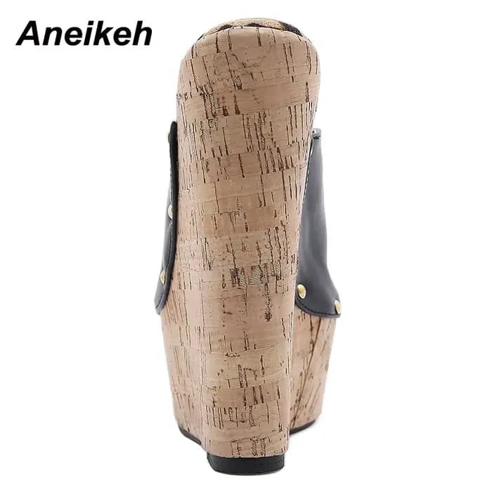 Aneikeh 2025 mode d'été sandales à bout ouvert plate-forme talons Super hauts sandales à rivets en métal à enfiler Rome fête femmes Mules noir