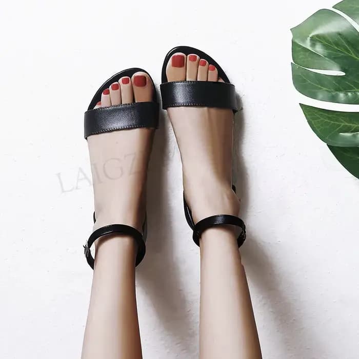 Sandales à talons plats en cuir véritable pour femme