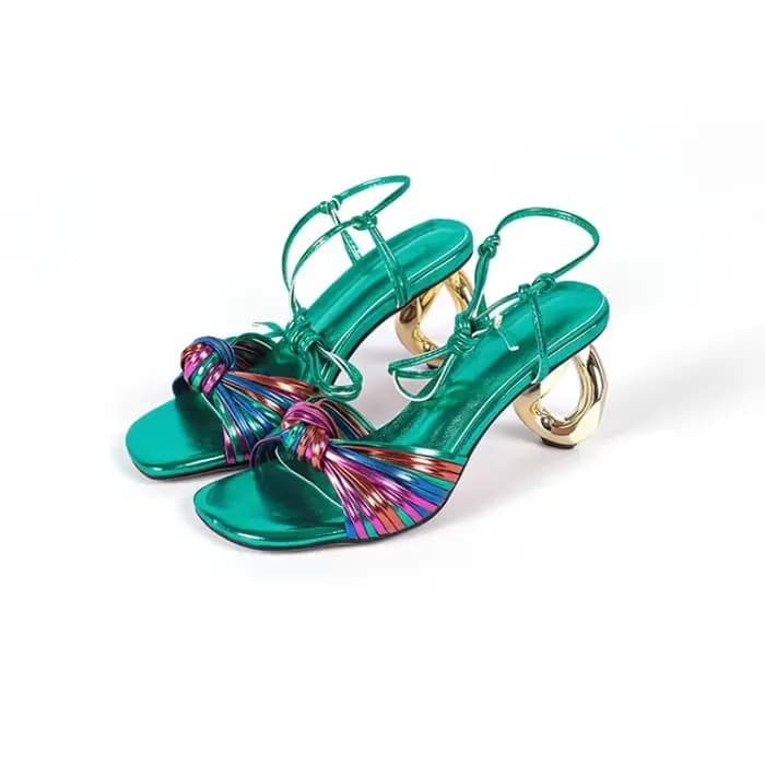 Sandales Tressées Colorées à Talon en Forme de 7cm pour Femme